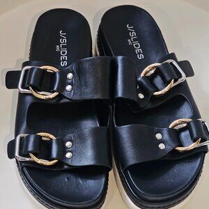 J Slides Black Leather